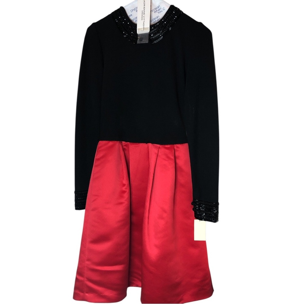 Vintage Adrienne Vittadini cocktail dress Black and Red Long Sleeve Beaded Dress